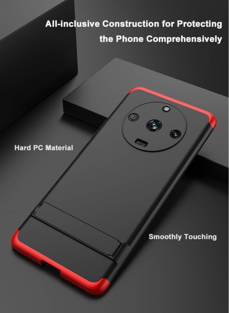 Realme 11 Pro Plus 5G Case, Ultra Thin Hard Full Protection Slim Matte Finish Grip Cover Phone Case with Hideable Stand for Realme 11 Pro+ (Black Red) - Image 5