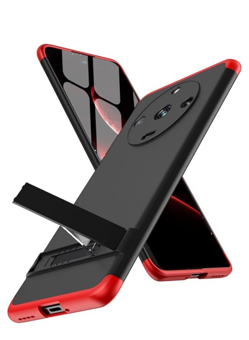 Realme 11 Pro Plus 5G Case, Ultra Thin Hard Full Protection Slim Matte Finish Grip Cover Phone Case with Hideable Stand for Realme 11 Pro+ (Black Red) - Image 1