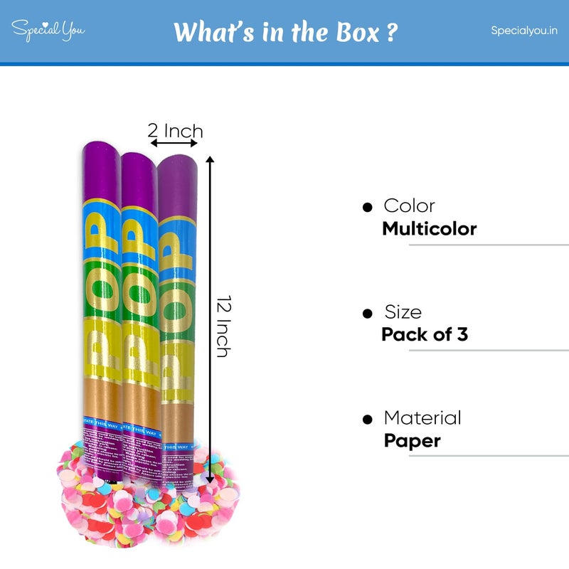 SpecialYou.in Special You Multicolor Confetti Party Poppers for Birthday, Wedding, Anniversary, Confetti Shooter for Party, Celebration, Party Popper, Confetti Shooter for Birthday- Pack of 3 - Image 2
