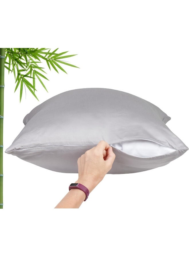Vegan Silk Lyocell Pillow Cases - Set of 2 Pillowcase with Zipper, Gray, King 20x36 Inches, Luxurious 156gsm Sateen Weave - Cooling Pillowcase, Hypoallergenic Ultra Soft Cool Pillowcase Like Organic  - Image 1