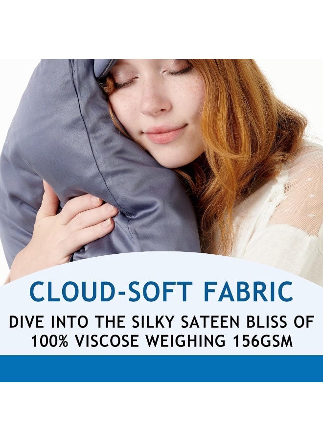 Vegan Silk Lyocell Pillow Cases - Set of 2 Pillowcase with Zipper, Gray, King 20x36 Inches, Luxurious 156gsm Sateen Weave - Cooling Pillowcase, Hypoallergenic Ultra Soft Cool Pillowcase Like Organic  - Image 2