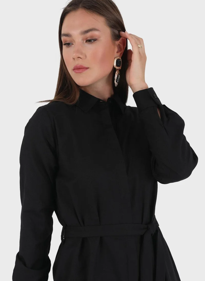 Refka by modanisa Belted Button Down Dress