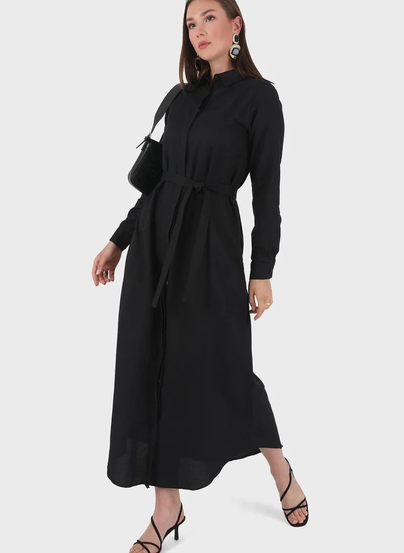 Refka by modanisa Belted Button Down Dress