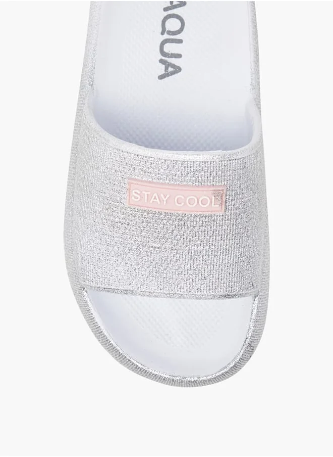 أكوا Girls' Glitter Textured Slip-On Slides