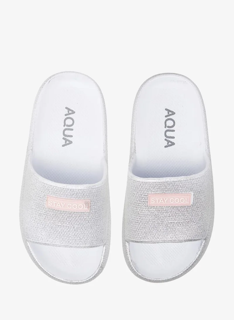 Aqua Girls' Glitter Textured Slip-On Slides