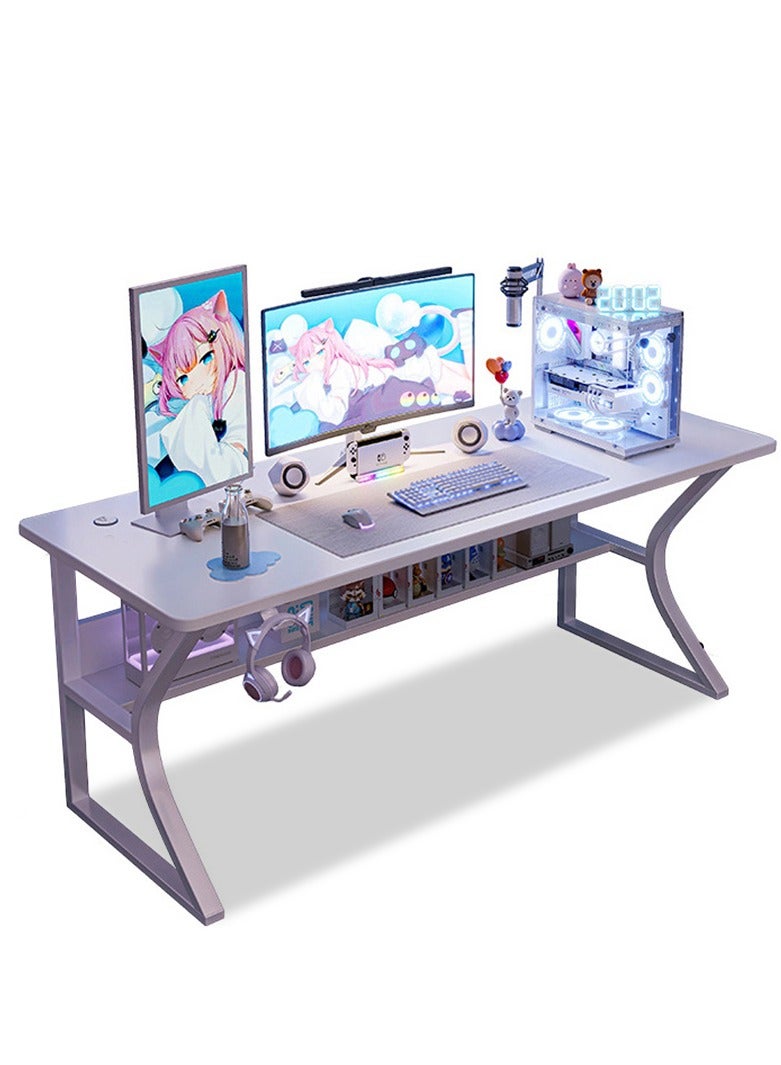 XiuWoo Ergonomic Large Gaming Desk, Computer Desk, C-Shaped Gaming Table, PC Gaming Workstation, Home Office Desks, Space-saving Computer Table with Storage Rack Easy to Assemble - Image 1