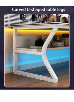 XiuWoo 2-Tier Fashion Gaming Desk Small Gaming Desk, PC Computer Desk, Laptop Table, Home Office Desk Workstation, Computer Corner with Storage Rack  - Image 3