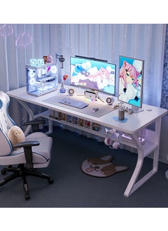 XiuWoo 2-Tier Fashion Gaming Desk Small Gaming Desk, PC Computer Desk, Laptop Table, Home Office Desk Workstation, Computer Corner with Storage Rack  - Image 1