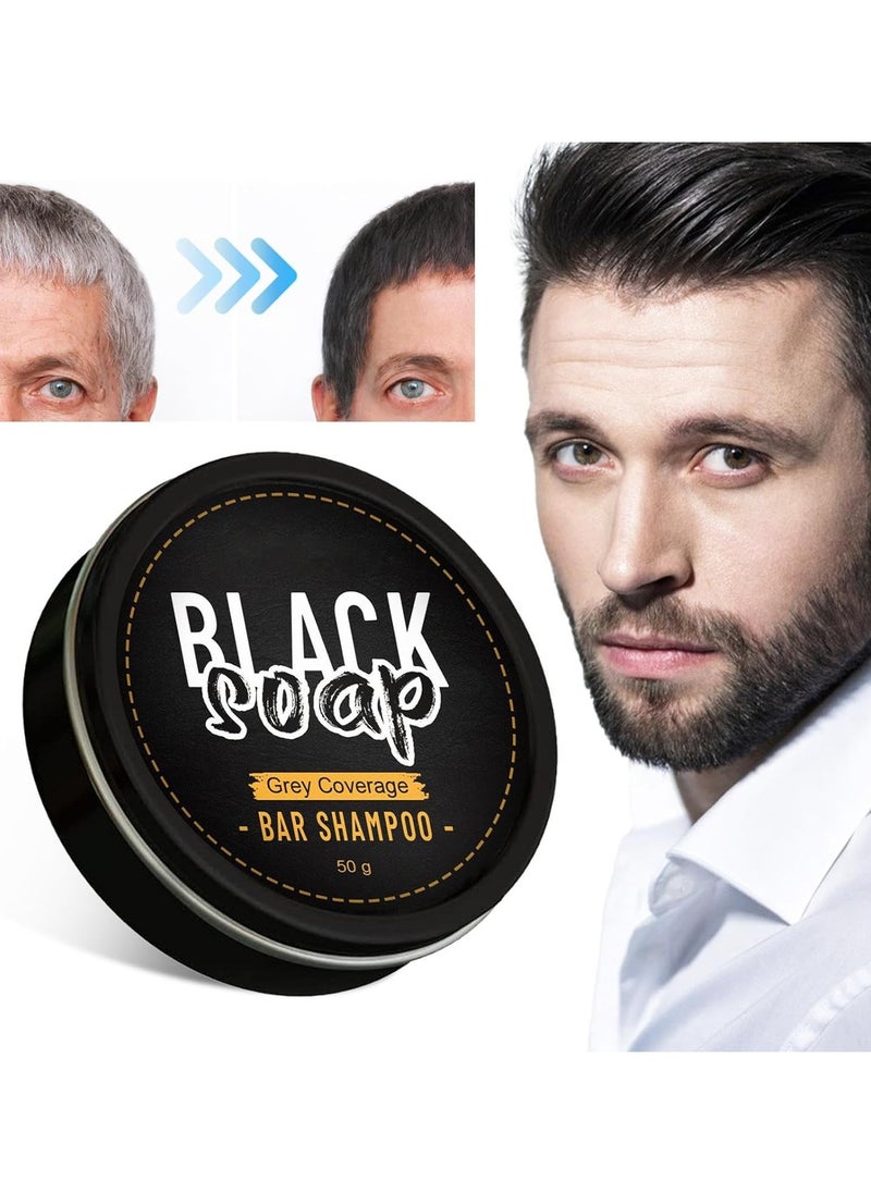 Black Soap - Men's Grey Coverage Bar Shampoo Hair Darkening Black Soap for Grey Hair Cover - Image 1
