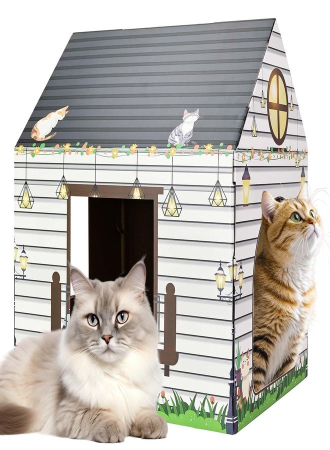 MUNILAIL Cardboard Cat House with Scratcher 16"x 13"x19" Cat Scratch House for Indoor Cats’ Birthday Large Cat Scratcher Box - Image 1