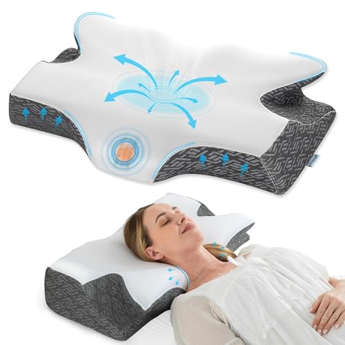 Elviros Cervical Neck Pillow for Sleeping Memory Foam Pillow for Neck Pain Relief Side Sleeper Cooling Pillows for Adults Neck Support with Removable Pillowcase for Back Stomach Sleepers - Image 1