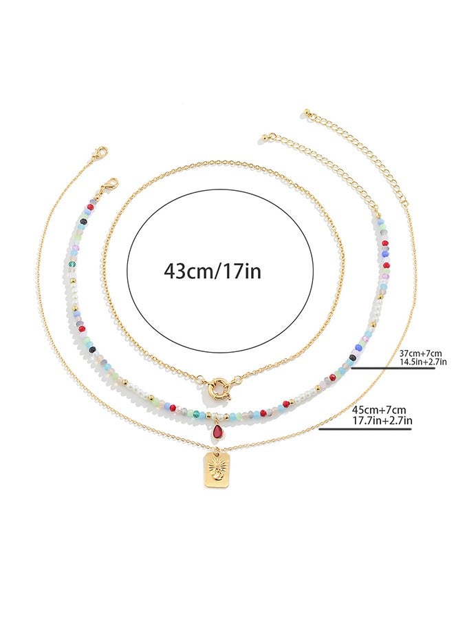 بيوند كريستال سلسلة مزدوجة الطبقة قلادة ، مكافحة الصدأ ومكافحة يتلاشى 14K قلادة الذهب ، هدية الأزياء والمجوهرات (الملونة) - Image 2