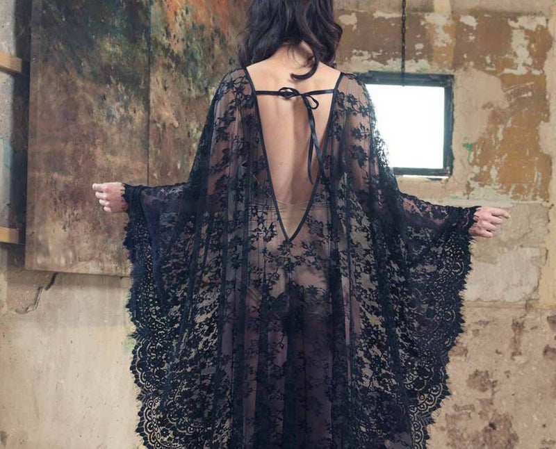 RanRui sheer lace robe maternity dress swimwear witch black dress vampire dress Women sexy open back caftans cover up beach dress lingerie boudoir outfits Lace Dress Gown plus size sheer see through - Image 5