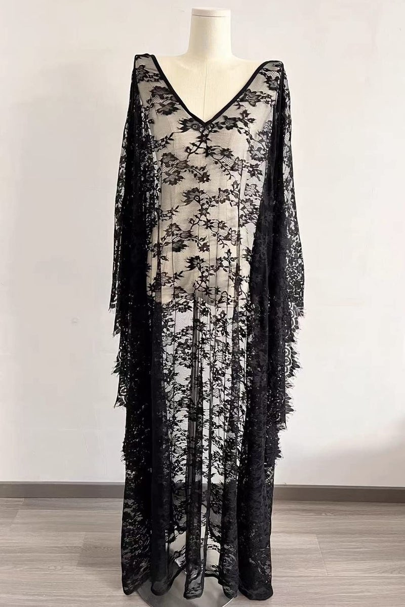 RanRui sheer lace robe maternity dress swimwear witch black dress vampire dress Women sexy open back caftans cover up beach dress lingerie boudoir outfits Lace Dress Gown plus size sheer see through - Image 3