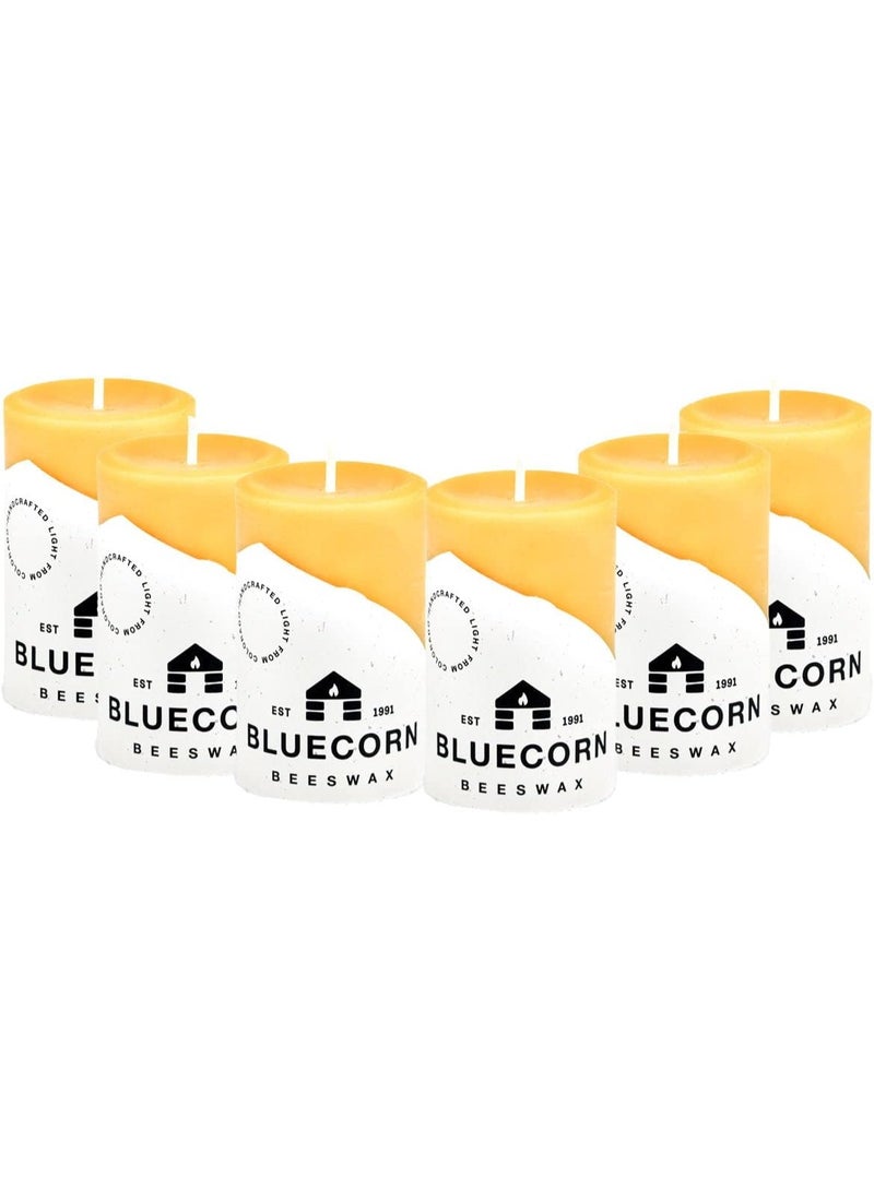 Bluecorn Beeswax Bluecorn Beeswax 100% Pure Beeswax Pillar Candles | Natural Beeswax Candles, Unscented Yellow Candles | Soy, Paraffin, & Fragrance Free | 2x3, 25 Hour Burn Time, Bulk 6-Pack | Handmade in Colorado  - Image 1
