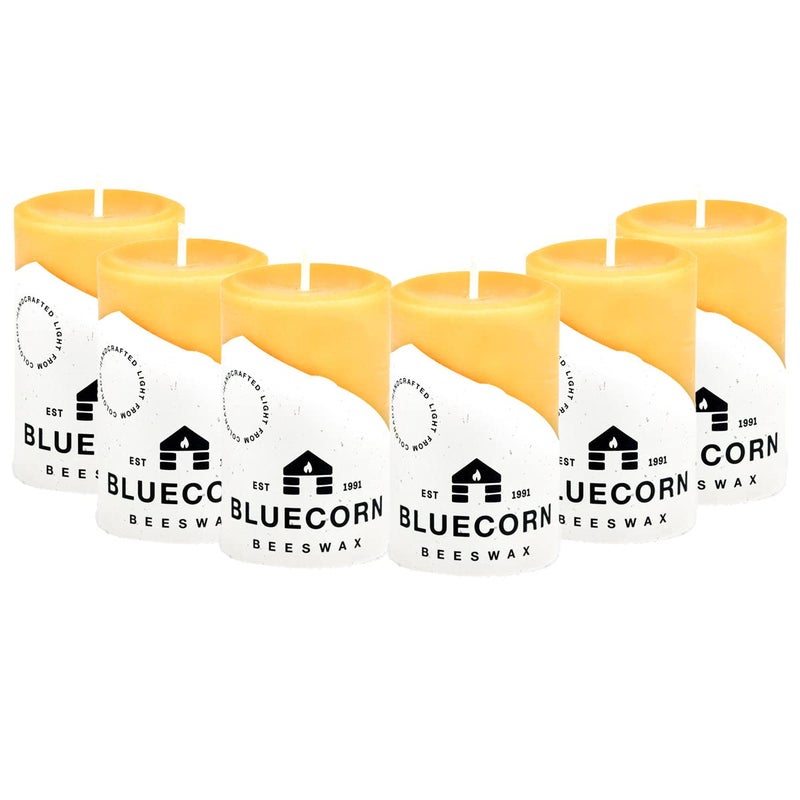 Bluecorn Beeswax Pillar Candle, 100% Pure Natural Bees Wax, 2x3 Candles, Clean Burning & Dripless, Long Lasting (25 Hr) Paraffin, Soy & Fragrance Free, Fall & Christmas Home Decor, American Made, 6 Ct - Image 1