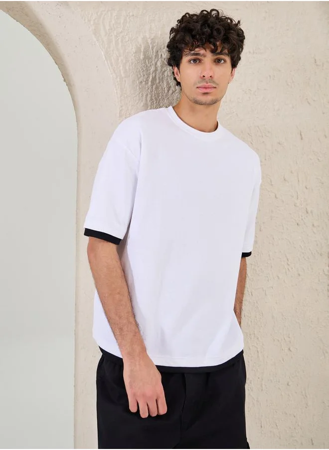 Styli Plain Contrast Detail Oversized T-Shirt