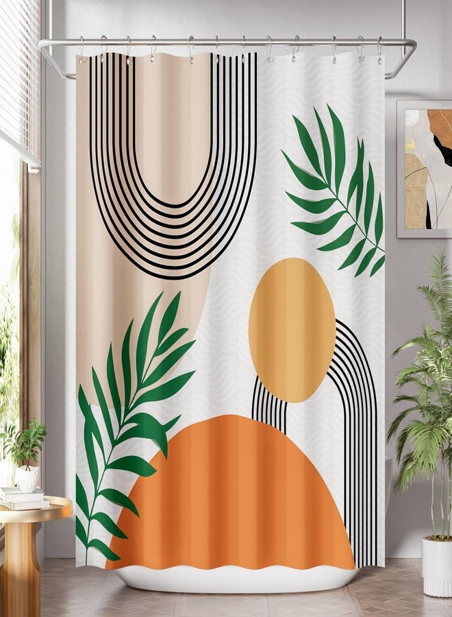 AmazerBath Fall Shower Curtain, Orange Abstract Cloth Shower Curtain Sets with 12 Shower Curtain Hooks, Luxury Hotel Quality Washable Farmhouse Polyester Fabric Bathroom Shower Curtains, 72x72 Inches - Image 1