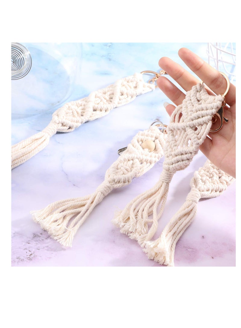 Keychain with Tassels, 4 Pieces Mini Macrame Keychains, Boho Macrame Bag Decoration, Keys Charms with Tassel, Handcrafted Accessory for Car Key, Purse, Phone Supplies (Beige) - Image 2
