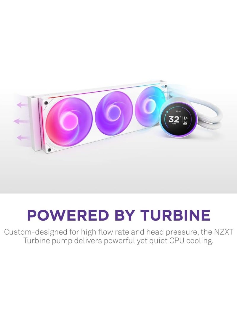 NZXT Kraken Elite 360 RGB - AIO CPU Liquid Cooler - 360mm Radiator - F360 RGB Core Fan - Customizable 2.72" IPS LCD Turbine Pump - Intel® LGA 1700, 1200/115X, 1851 - AMD® AM5, AM4 - White  - Image 1