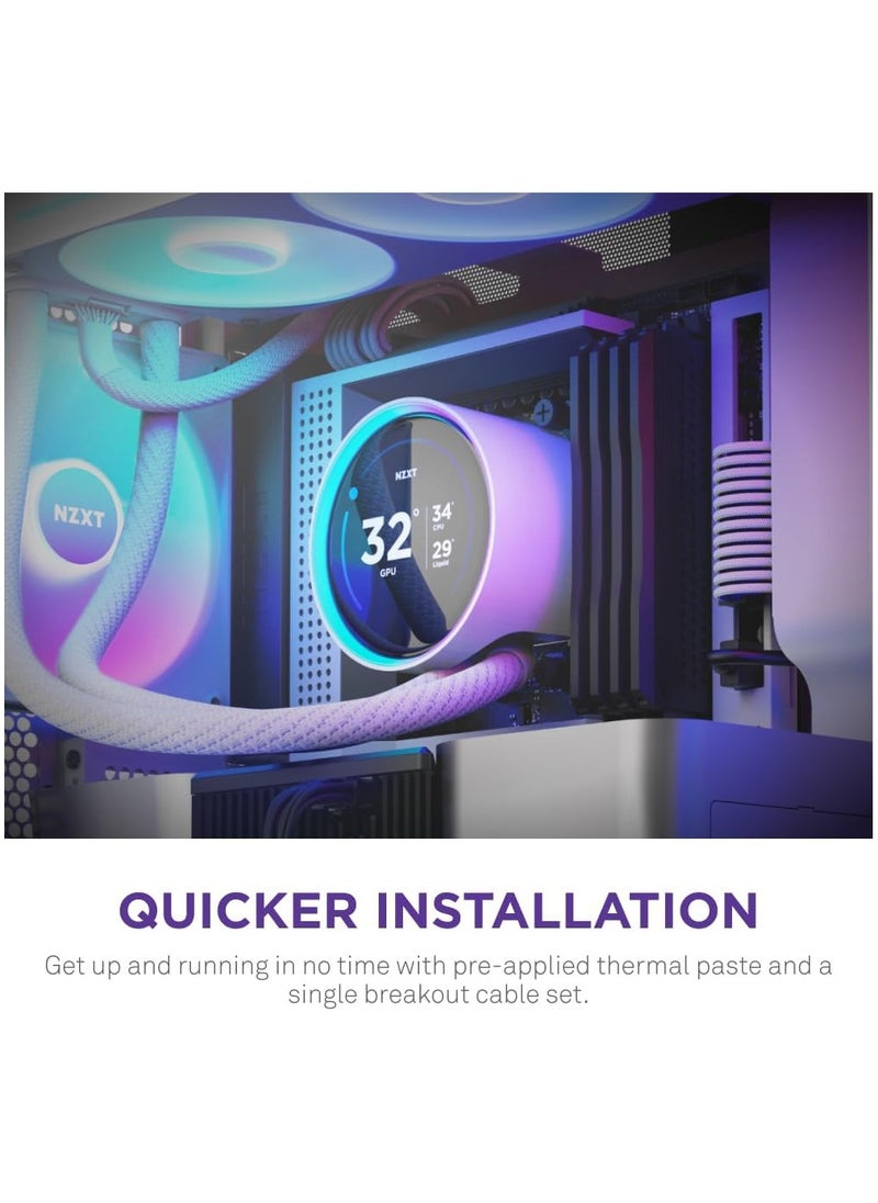 NZXT Kraken Elite 360 RGB - AIO CPU Liquid Cooler - 360mm Radiator - F360 RGB Core Fan - Customizable 2.72" IPS LCD Turbine Pump - Intel® LGA 1700, 1200/115X, 1851 - AMD® AM5, AM4 - White  - Image 5