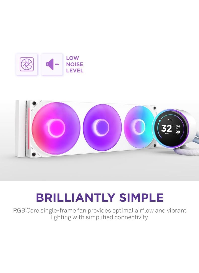 NZXT Kraken Elite 360 RGB - AIO CPU Liquid Cooler - 360mm Radiator - F360 RGB Core Fan - Customizable 2.72" IPS LCD Turbine Pump - Intel® LGA 1700, 1200/115X, 1851 - AMD® AM5, AM4 - White  - Image 3