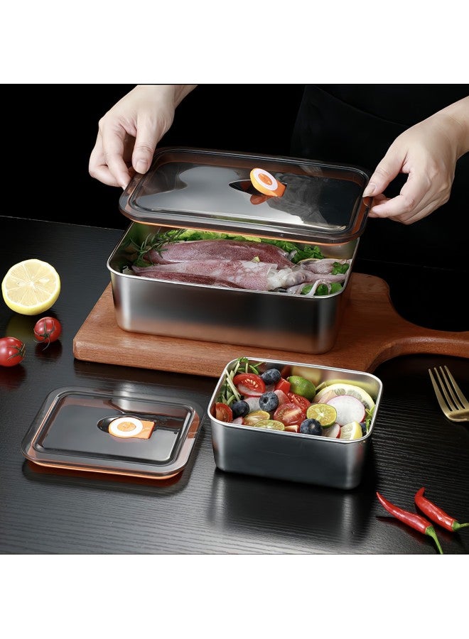 Stainless Steel Small Square Box Square Crisper Refrigerator Storage Box With Lid Sealed Leak-proof Sample Box Bento Box-Specifications:(316L Logo) Large (micro-pressure Sealing Cover) Length 22.5 * Width 15 * Height 6.5cm - Image 1