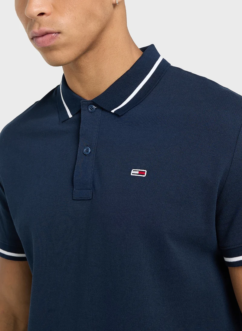 TOMMY JEANS Logo Regular Fit Tipped Polo