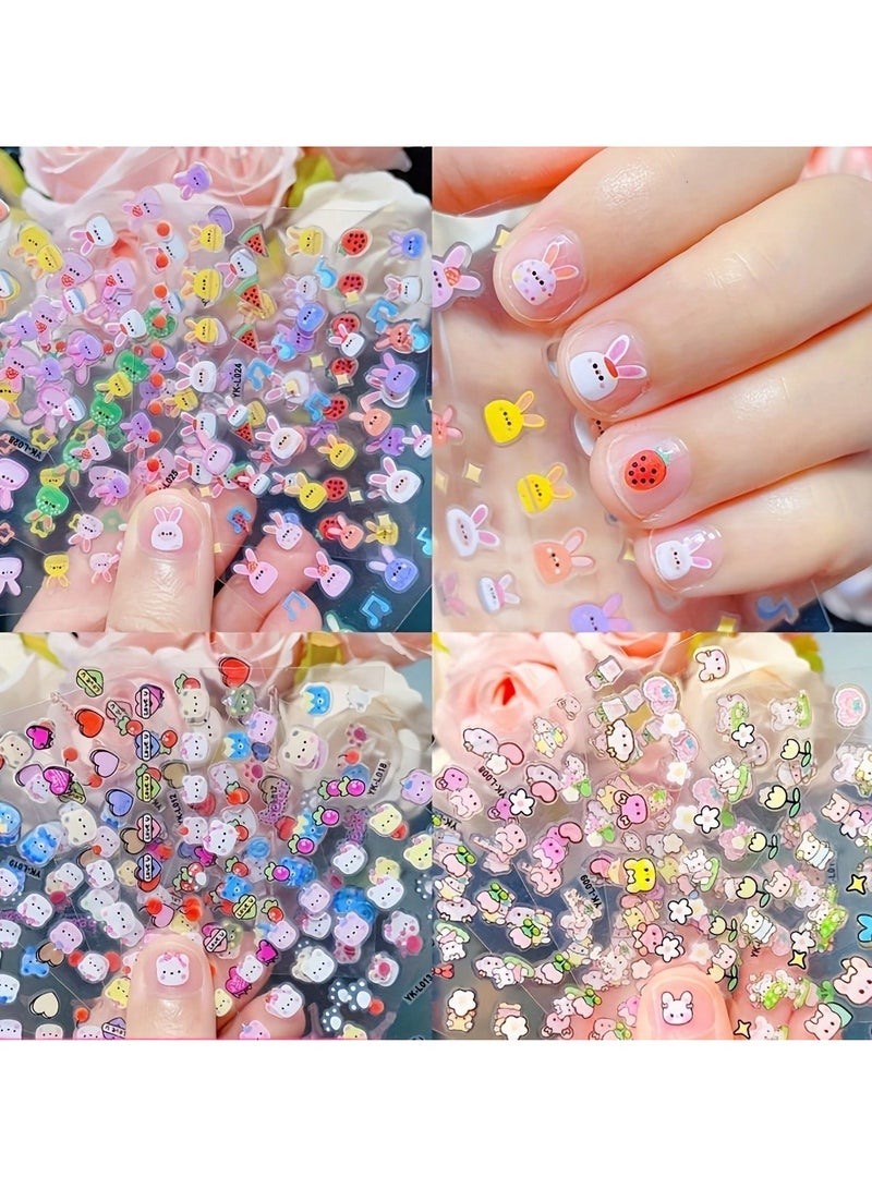 10 قطع من ملصقات أظافر الحيوانات الكرتونية للأطفال، ملصقات أظافر على شكل أرنب ودجاجة لطيفة، ملصقات ذاتية اللصق ثلاثية الأبعاد لتزيين فن الأظافر بنفسك - Image 1