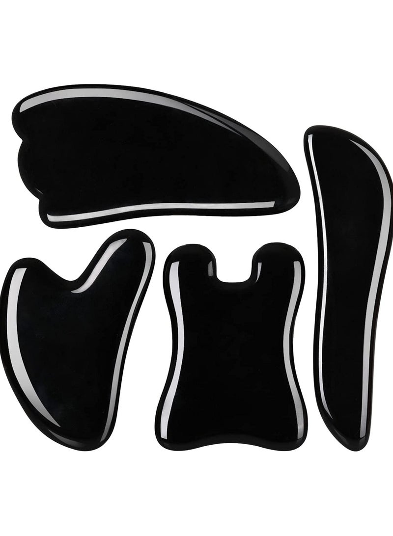 سيوسي Massage Facial Tool Natural Jade Stone Board Scraping Set for SPA Acupuncture Physical Therapy Muscle Knot Caring Point Treatment 4PCS - Image 1