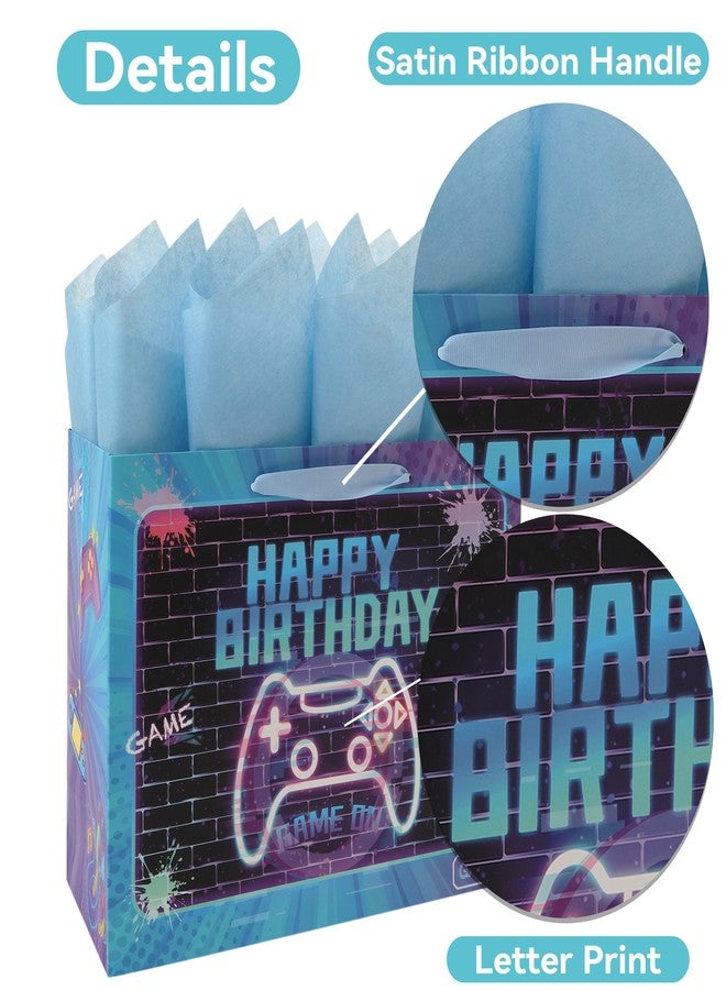 wishinside 13” Large Gamer-themed Birthday Gift Bag Set with Handles, Greeting Card, Tissue Papers and Stickers for Boys Girls Kids Teens Men Women, Game Design, 1 Pcs - Image 4