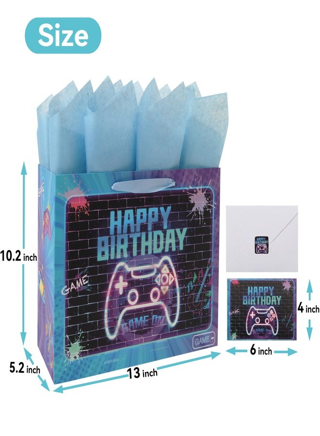 wishinside 13” Large Gamer-themed Birthday Gift Bag Set with Handles, Greeting Card, Tissue Papers and Stickers for Boys Girls Kids Teens Men Women, Game Design, 1 Pcs - Image 2
