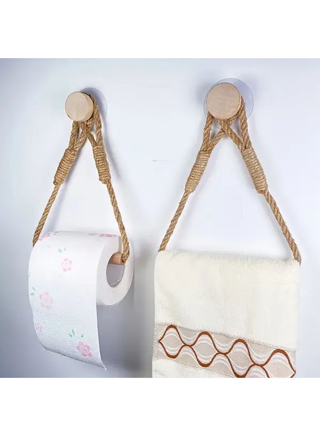 No Drill Self Adhesive Toilet Paper Holder With Natural Jute Rope And Solid Wood 1pc - Image 5