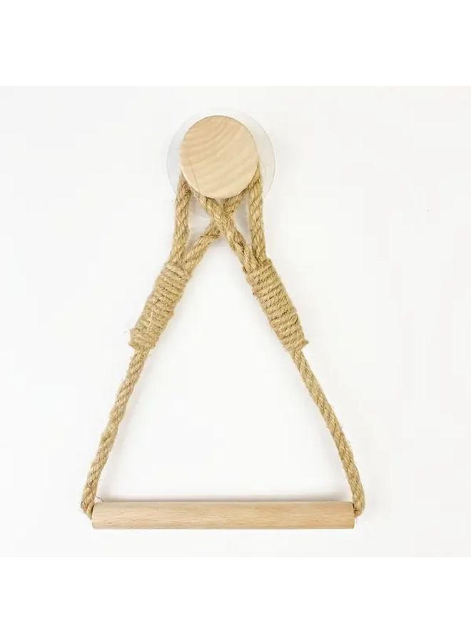 No Drill Self Adhesive Toilet Paper Holder With Natural Jute Rope And Solid Wood 1pc - Image 1