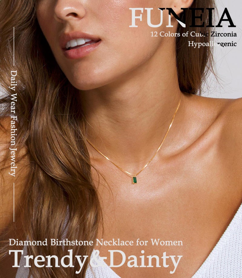 FUNEIA Diamond Necklaces for Women 14K Gold Plated Emerald Birthstone Necklace for Women Mothers Dainty Gold Necklace Blue Green Cubic Zirconia Pendant Necklace Birthday Gifts Jewelry - Image 2