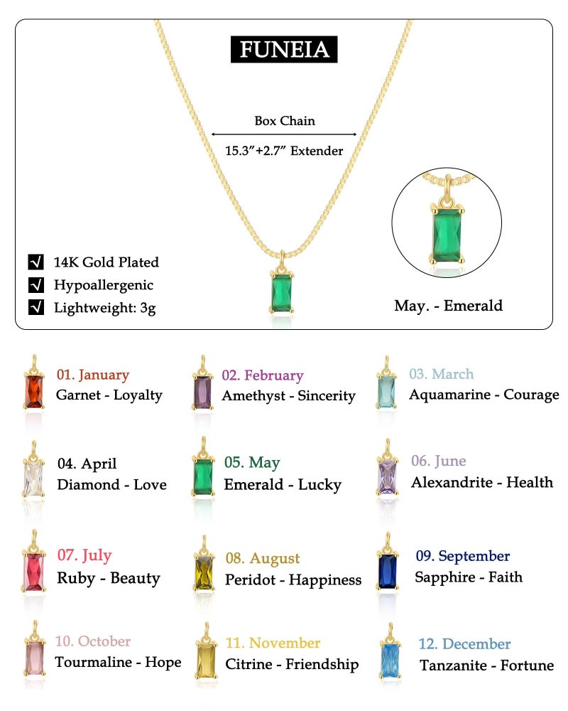 FUNEIA Diamond Necklaces for Women 14K Gold Plated Emerald Birthstone Necklace for Women Mothers Dainty Gold Necklace Blue Green Cubic Zirconia Pendant Necklace Birthday Gifts Jewelry - Image 5