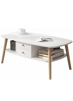 GGEROU Coffee Tables for Living Room, 2 Tier Rectangular Simple Style Center Table with Wooden Frame, 2 Tier Low Living Room Table for Living Room, Office, Balcony  - Image 1