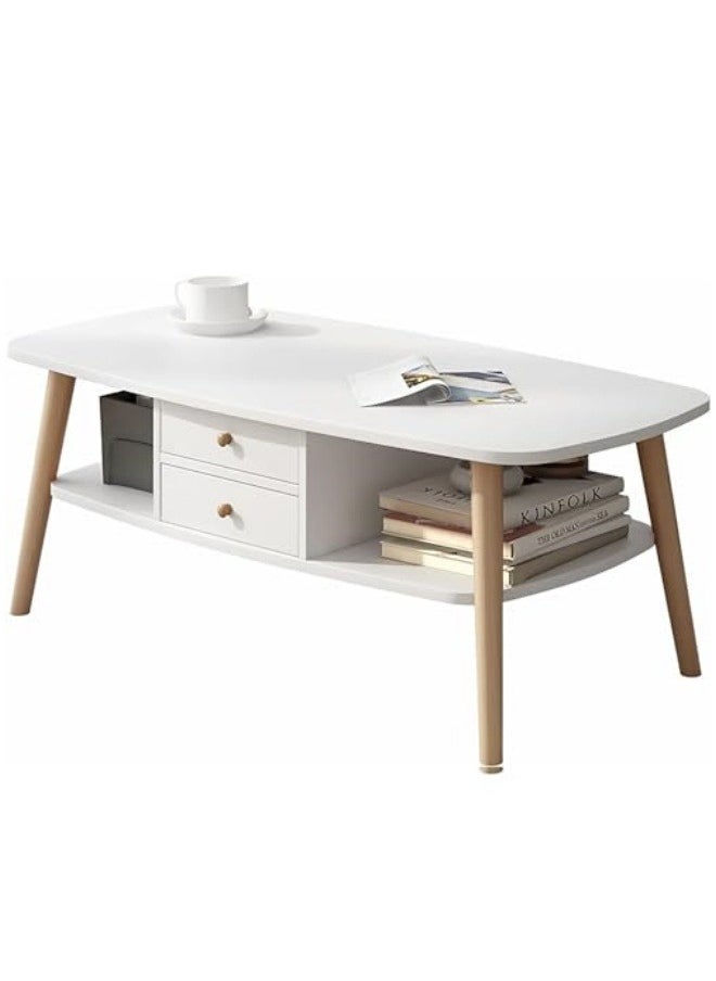 GGEROU - Coffee Tables for Living Room, 2 Tier Rectangular Simple Style Center Table with Wooden Frame, 2 Tier Low Living Room Table for Living Room, Office, Balcony - Image 1