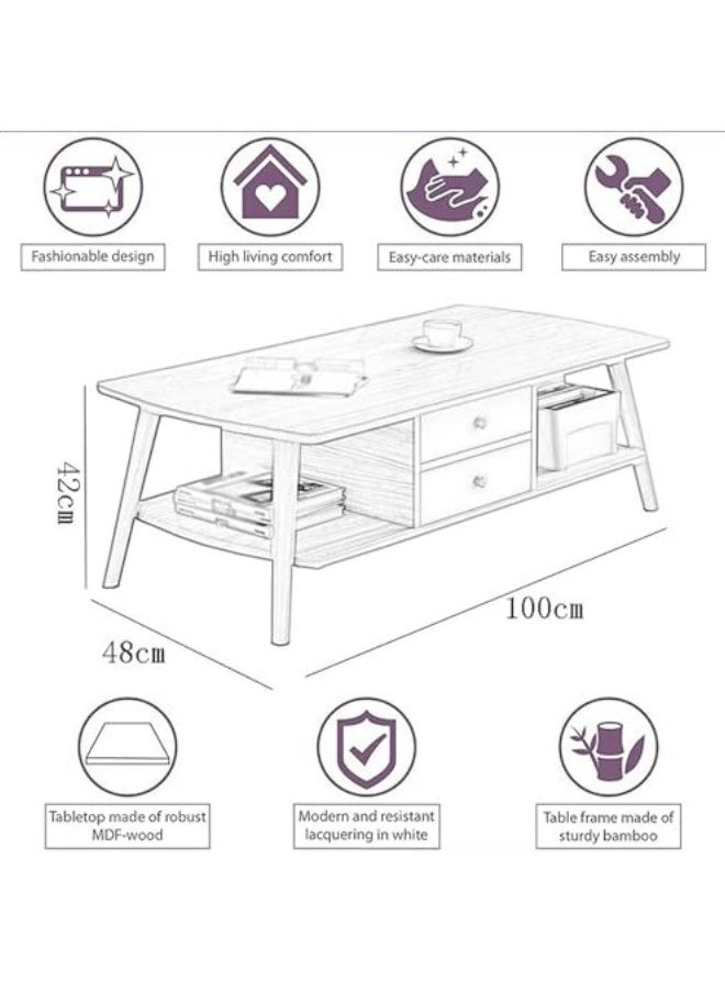 GGEROU - Coffee Tables for Living Room, 2 Tier Rectangular Simple Style Center Table with Wooden Frame, 2 Tier Low Living Room Table for Living Room, Office, Balcony - Image 1