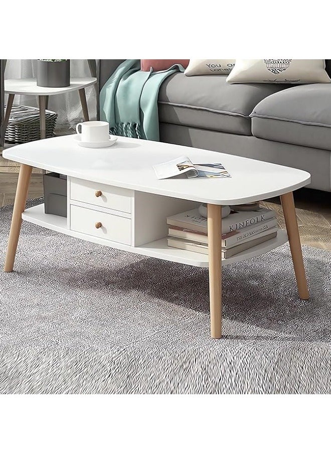 GGEROU - Coffee Tables for Living Room, 2 Tier Rectangular Simple Style Center Table with Wooden Frame, 2 Tier Low Living Room Table for Living Room, Office, Balcony - Image 1