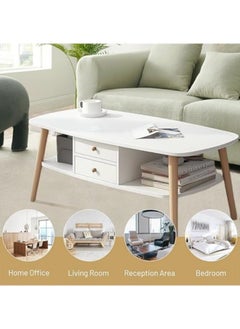 GGEROU Coffee Tables for Living Room, 2 Tier Rectangular Simple Style Center Table with Wooden Frame, 2 Tier Low Living Room Table for Living Room, Office, Balcony  - Image 5