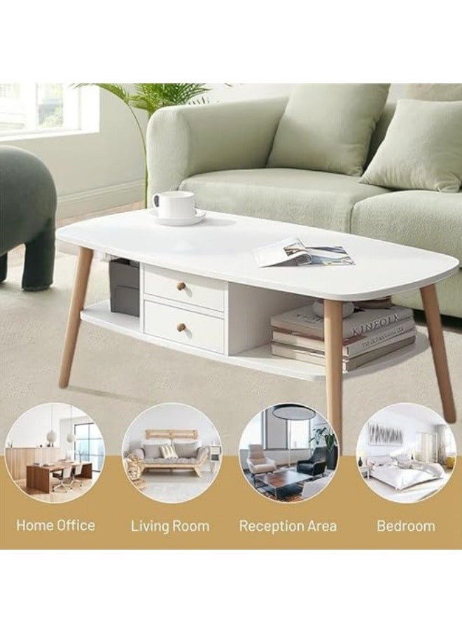 GGEROU - Coffee Tables for Living Room, 2 Tier Rectangular Simple Style Center Table with Wooden Frame, 2 Tier Low Living Room Table for Living Room, Office, Balcony - Image 1