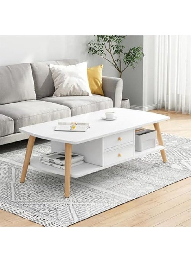 GGEROU - Coffee Tables for Living Room, 2 Tier Rectangular Simple Style Center Table with Wooden Frame, 2 Tier Low Living Room Table for Living Room, Office, Balcony - Image 1