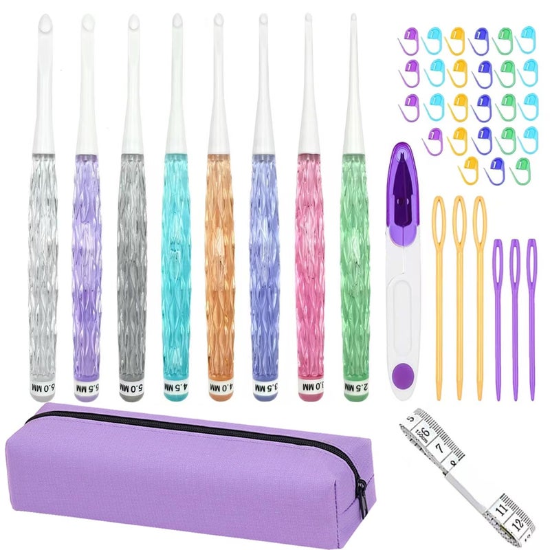 Hobekoee Inline Crochet Hooks Set8PCS Plastic Crochet Hooks Long Crochet Hook Set with CaseColorful NonSlip Crochet Needles for Crocheting YarnSize 25mm6mm - Image 3