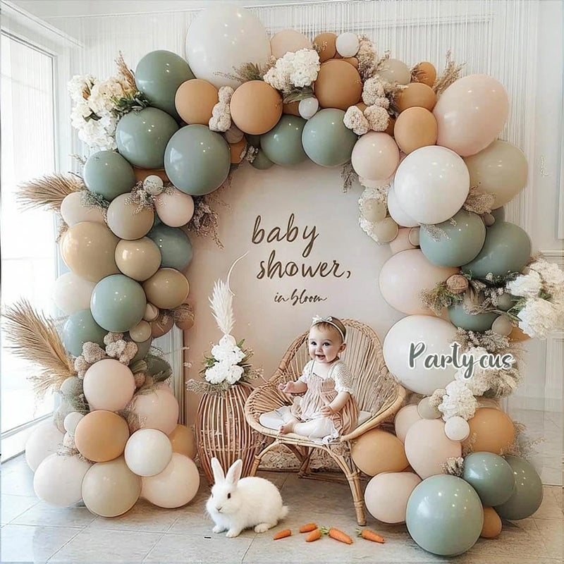Partycus Dusty Green Nude Balloon Garland Double Stuffed Blush Brown Cream Sand White Neutral Matte Balloon Arch Kit for Baby Shower Wedding Birthday Gender Reveal Woodland Party Decoration - Image 5