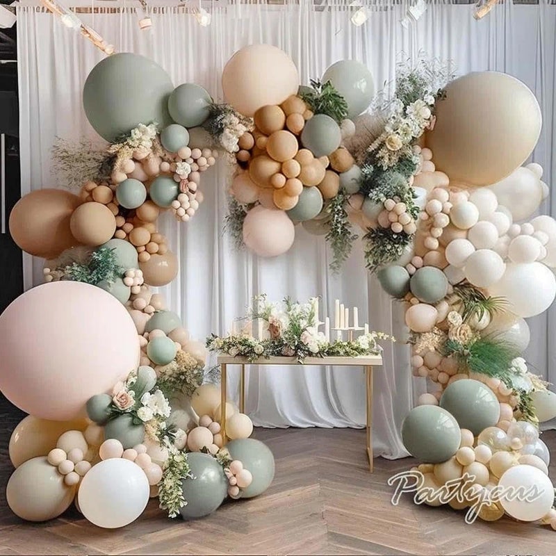 Partycus Dusty Green Nude Balloon Garland Double Stuffed Blush Brown Cream Sand White Neutral Matte Balloon Arch Kit for Baby Shower Wedding Birthday Gender Reveal Woodland Party Decoration - Image 1