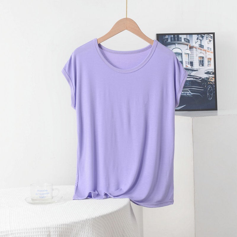 Modal T-Shirt Women'S Summer Loose Plus Size Mother'S Crewneck Short-Sleeved Top Solid Color Simple Outer Wear Base Shirt - Image 1