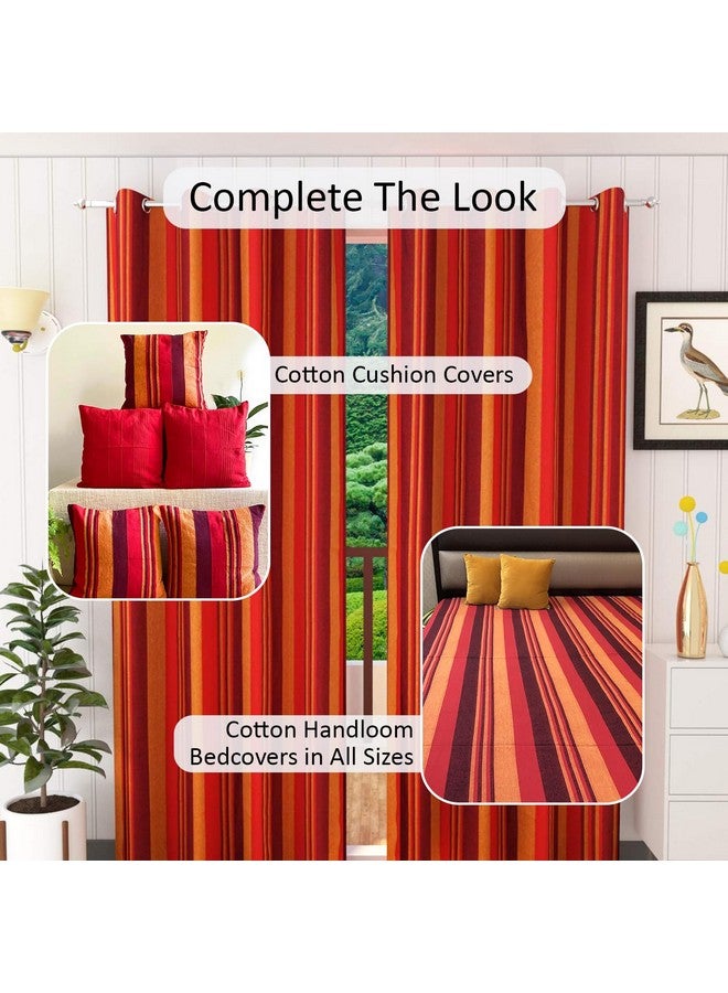 RANGBHAR Handloom Cotton Curtain For Doors And Windows With Eyelets, Striped, Red, 4 X 7 Ft, Pack Of 2(Eyelet) - Image 5