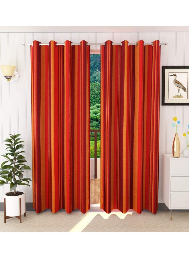 RANGBHAR Handloom Cotton Curtain For Doors And Windows With Eyelets, Striped, Red, 4 X 7 Ft, Pack Of 2(Eyelet) - Image 1