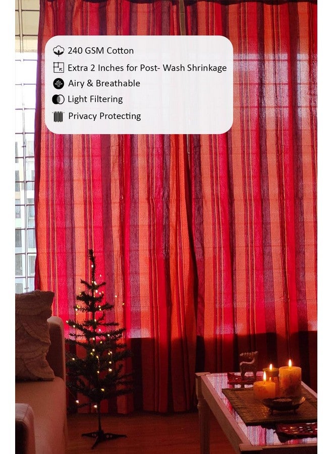 RANGBHAR Handloom Cotton Curtain For Doors And Windows With Eyelets, Striped, Red, 4 X 7 Ft, Pack Of 2(Eyelet) - Image 4
